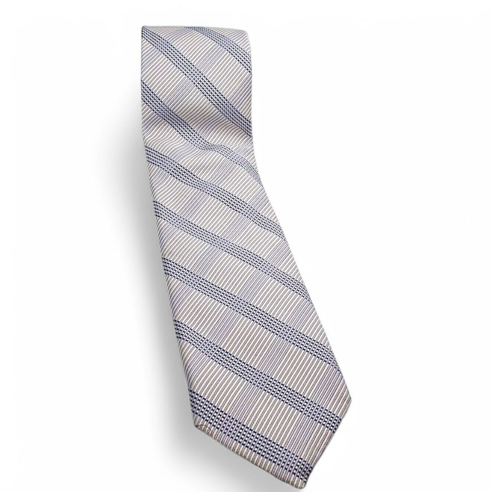 Robert Talbott Best of Class Repp Tie Necktie Taupe Blue Striped‎ Silk Made USA